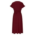 thumbnail image 4 of Simua Garden Party Dresses for Women Casual Solid Color V-Neck Short-sleeved Waisted Dress Fashion Women's Full-length Dresses, 4 of 7