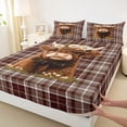 thumbnail image 3 of Feelyou Kawaii Farmhouse Cow Full Size Sheets for Kid, Cartoon Flower Animal Bed Sheets, Brown Vintage Buffalo Sheet Sets, Ultra Soft Bedroom Decor, 4 Pieces, 3 of 7