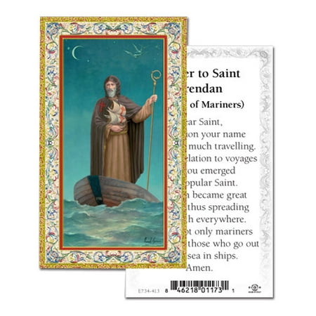 

Saint Brendan Gold-Stamped Catholic Prayer Holy Card with Prayer on Back Pack of 100