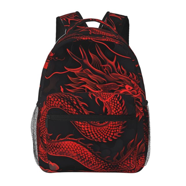 Balery Red Dragon On Black Mochila Escolar Impresa, Mochila Ligera para Viajes Casual, Mochila Duradera y Cómoda Multifuncional, Mochila para Laptop-One Size