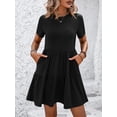 thumbnail image 3 of Mengpipi Womens Casual Short Sleeve Tiered Babydoll Dress Summer Loose Flowy Mini Dress S-XXL, 3 of 5