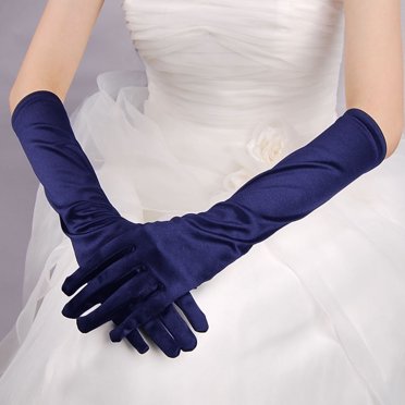 NAMZI Classic Adult Size Long Opera Length Satin Gloves 15"（Navy Blue）