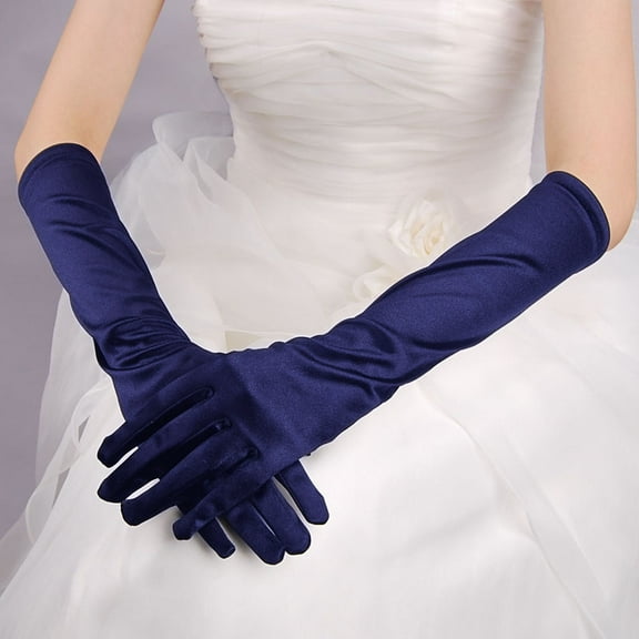 ERDOUY Classic Adult Size Long Opera Length Satin Gloves 15"（Navy Blue）