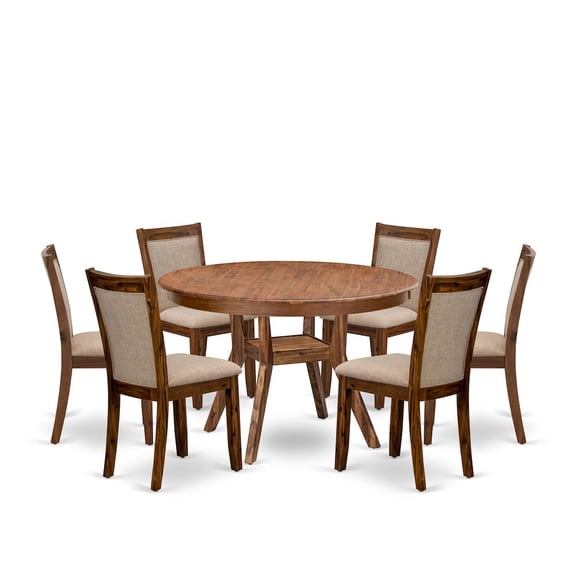Luxe by East West Furniture 7-Pc Dining Set Of A Pedestal Kitchen Table, 6 Light Tan Upholstered Chairs