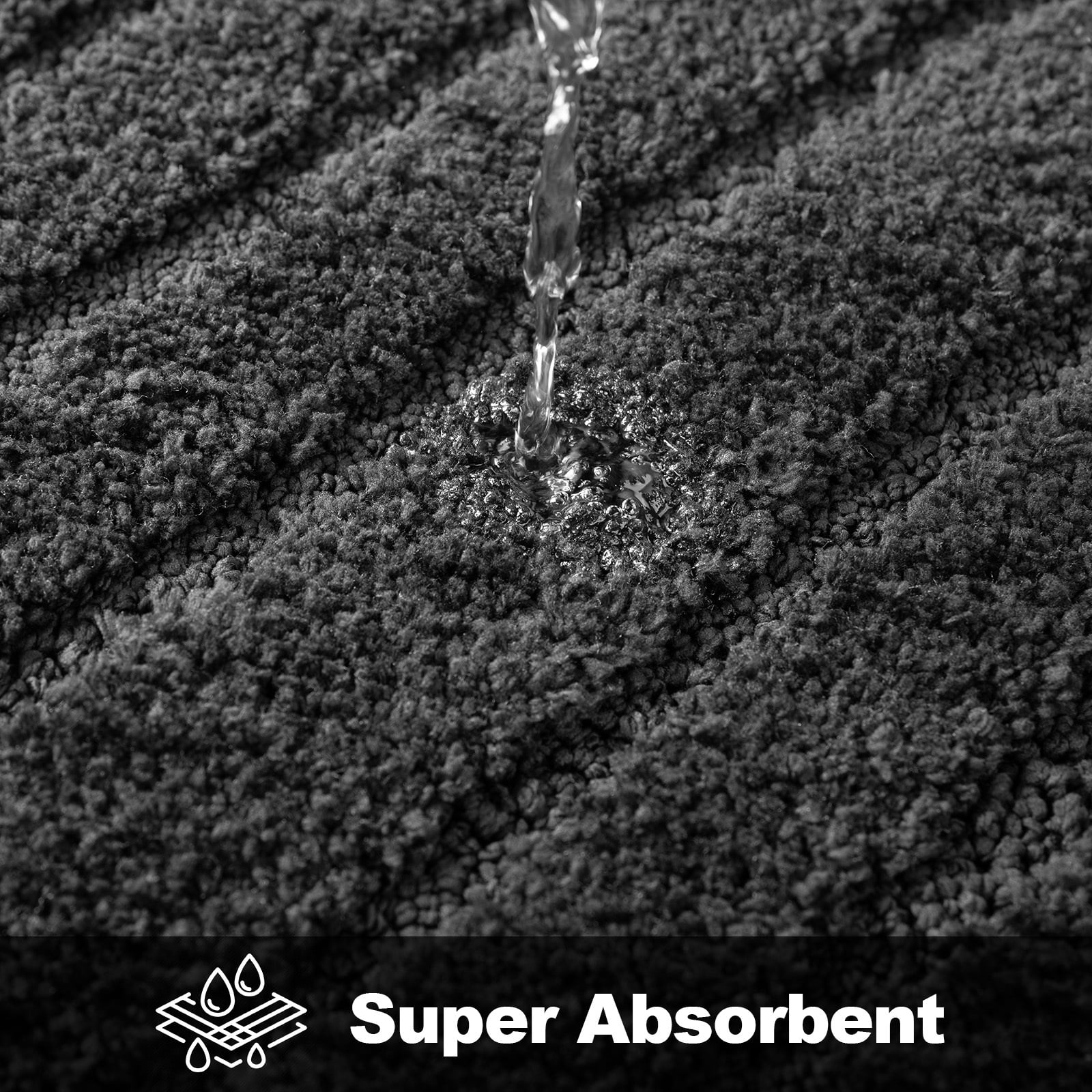 Findosom 3pcs Bathroom Rugs Set with U-Shaped Mat,Non Slip Machine Washable Wave Bath Mat,Ultra Soft Plush Shower Rugs for Bathroom,Tub,Shower18"x26"+18"x48"+U 20"x24"Black