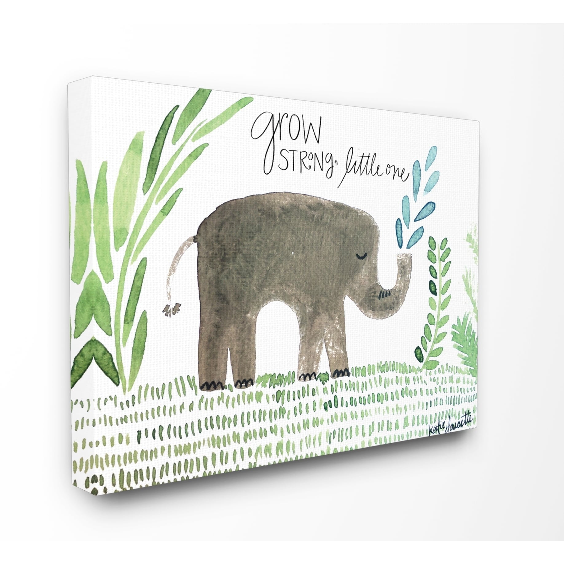 The Kids Room by Stupell Grow Strong Little Elephant Stretched Canvas Wall Art, 16 x 1.5 x 20