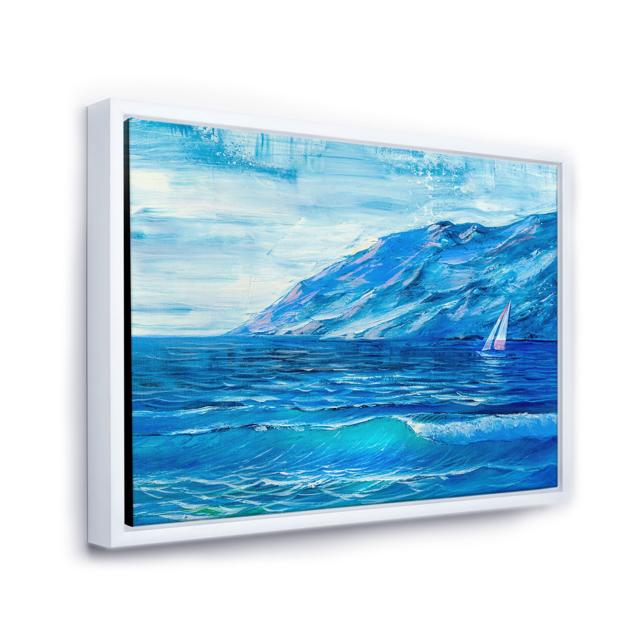 Designart 'Sunrise Glow On The Sea Waves II' Nautical & Coastal Framed Canvas Wall Art Print
