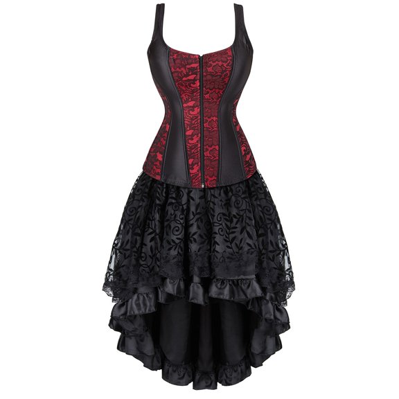 DJskiyers Corset Dress Plus Size Bustier Skirt Set for Women Masquerade Gothic Stripe Halloween Clothes Lace Cosplay Vintage Dresses