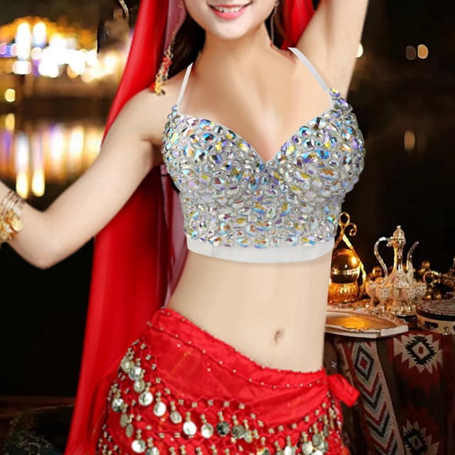 Top corto de moda con corsé con cuentas de diamantes de imitación para disfraz de actuación en escenario de Club 34B
