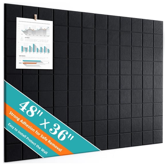 Tablero de corcho Bounmer 122 x 91 cm, paneles de fieltro negros para pared