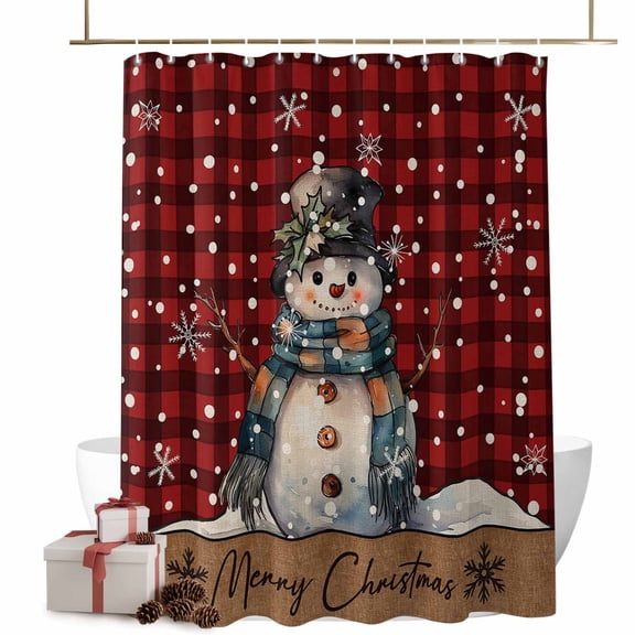 Shower Curtains for Bathroom-72"x72",Merry Christmas Watercolor Snowman Waterproof Bath Curtain Grommet Shower Curtain Set with Hooks