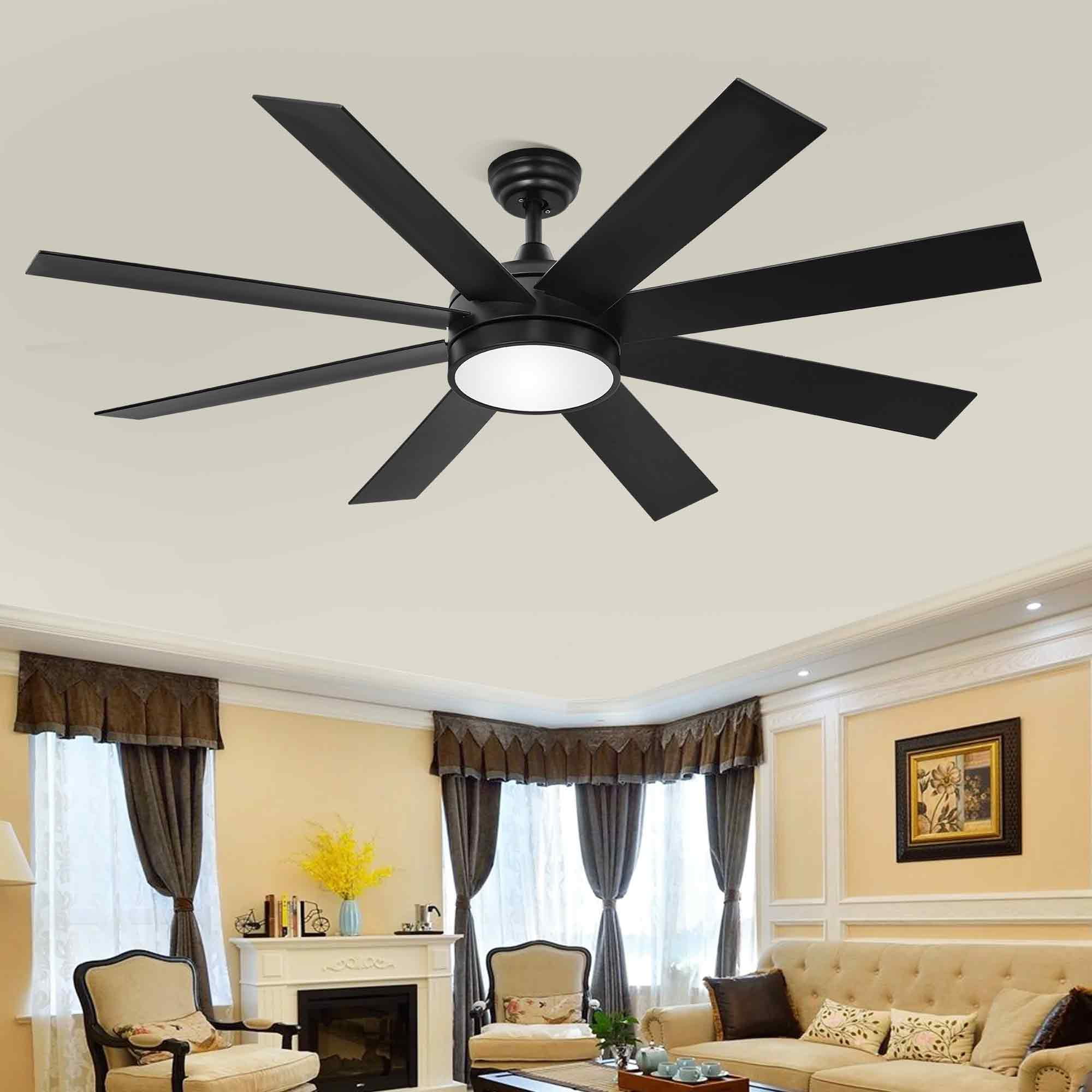 Dextrus 60 inch Modern Ceiling Fan with Light and Remote, DC Fanlight for Livingroom, Bedroom, 8 Blades, Reverse Airflow,6 Speeds, 3 Color Temperatures - Black