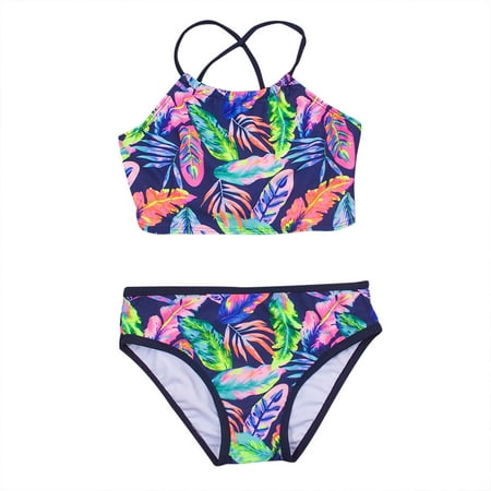 

QIPOPIQ Girls Swimsuit Clearance Summer Toddler Kids Sling Feather Geometry Print Beach Bikini Swim Suit