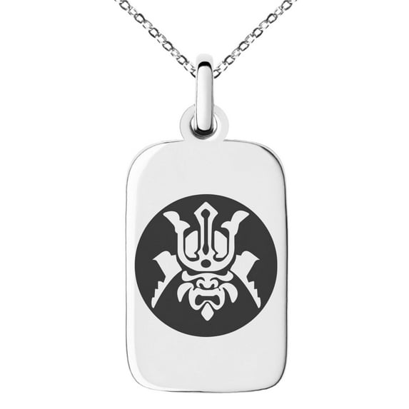 Stainless Steel Máscara Samurai Crest Engraved Small Rectangle Dog Tag Charm Pendant Necklace