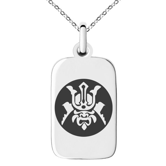 Stainless Steel Máscara Samurai Crest Engraved Small Rectangle Dog Tag Charm Pendant Necklace