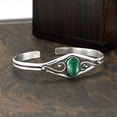 thumbnail image 4 of 925 Silver Plated Natural Malachite Cuff Bangle Bracelet for Women – Handmade Open Bangle – Green Gemstone April Birthstone Statement Jewelry – Gift for Her, 4 of 6