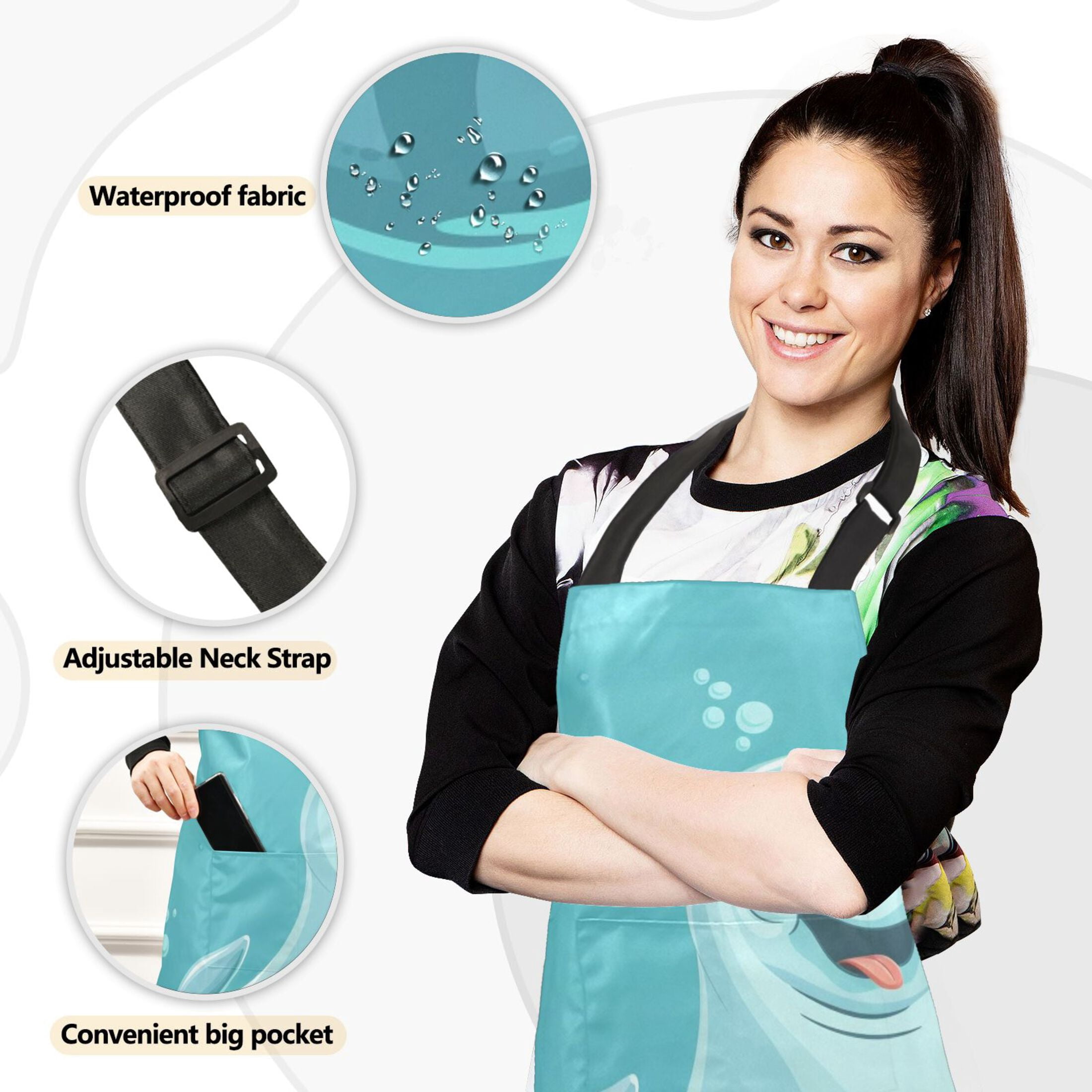 Cute Seal 5 Pcs Kitchen Set Heat Resistant Oven Mitts and Non-Slip Pot Holders with Adjustable Cooking Apron