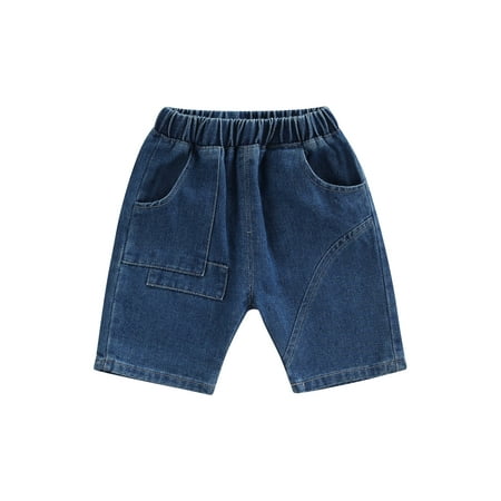 

Nokpsedcb Fashionable Little Boy Short Jeans Toddlers Elastic Waist Solid Color Denim Shorts with Pockets for Summer Spring Kids Clothing Dark Blue 4-5 Years