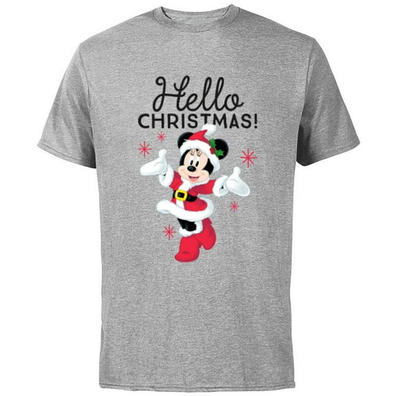 Disney Santa Minnie Mouse Hello Christmas Holiday - Short Sleeve Cotton T-Shirt for Adults -Customized-Athletic Heather
