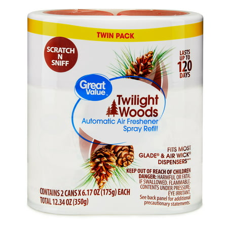 Great Value Automatic Air Freshener Spray Refill, Twilight Woods , Twin Pack, 12.34
