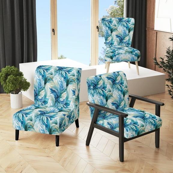Designart "Oceanic Mirage Tropical Pattern III" Upholstered Tropical Accent Chair and Tropical Arm Chair - Multiple Color & Pattern