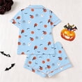 thumbnail image 4 of Curuila Toddler Girls Halloween Pajamas Set Short Sleeve Hallowmas Cartoon Print Lapel Button Down Pjs Tops With Shorts For Party Fashionable Homewear Blue Size 4-5 Years, 4 of 9