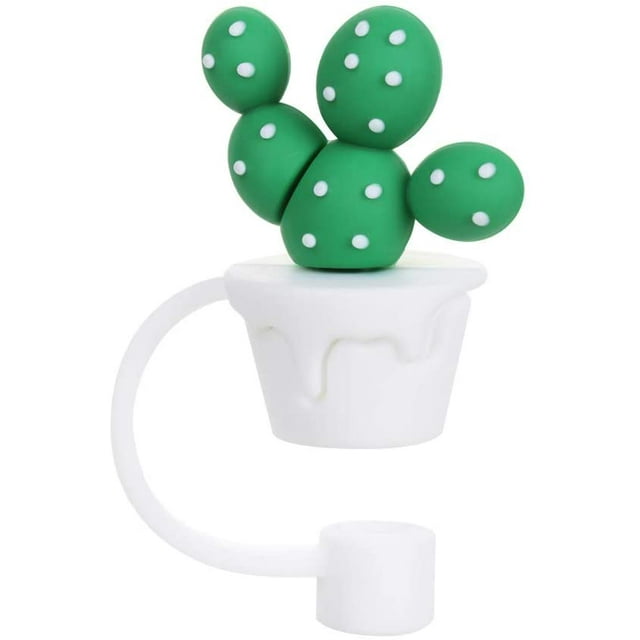 Silicone Straw Plug Drinking Dust Cap Cute Splash Proof Straw Tips Reusable Cartoon Plugs Cover Cup Accessories (Cactus 6)
