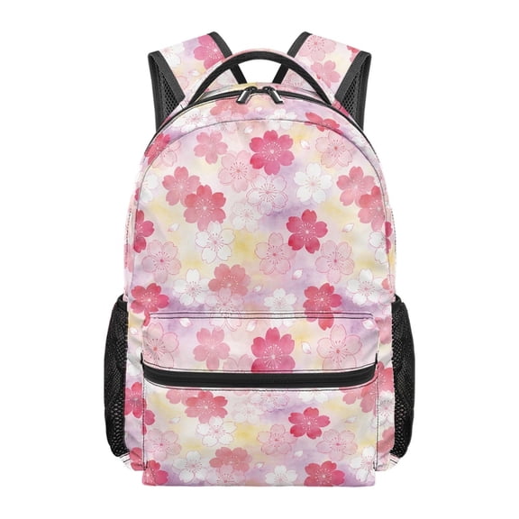 Chririnla Pink Cherry Blossom Kids Backpack for Girls Large Capacity Schoolbag Elementary School Backpack Lightweight Daypack with Side Pocket