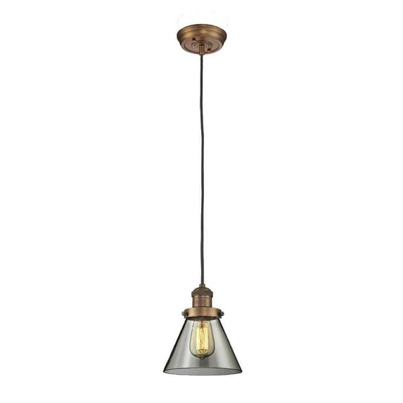 Innovations Lighting 201C-BB-G43 One Light Large Cone Cord Pendant-8 Inches Wide by 10 Inches High Brushed Brass Finish with Smoked Glass