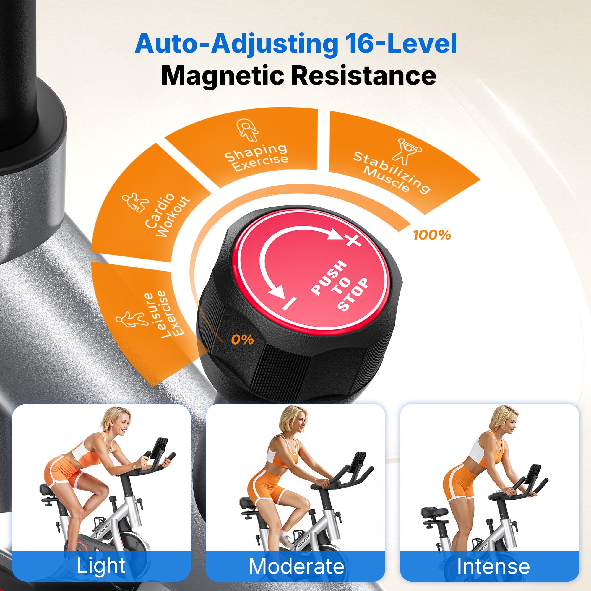 MERACH Exercise Bike Stationary 100 Resistance Levels Indoor Cycling for Home Office Cardio Workout Machine, Free Bluetooth App Height-Adjustable Padded Seat