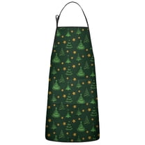 Green Christmas Tree and Star Pattern Apron-Garden Aprons for Women with Pockets-Cotton Linen Waterproof Kitchen Cooking Gardening Aprons Adjustable for Kitchen,Cooking,BBQ and Salon 33"x27"
