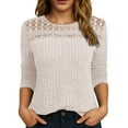 thumbnail image 2 of GEWSEY 3/4 Length Sleeve Womens Tops Lace Business Dressy Casual Blouses Spring Summer Fall Trendy Cute Work T Shirts (Beige, XXL), 2 of 6