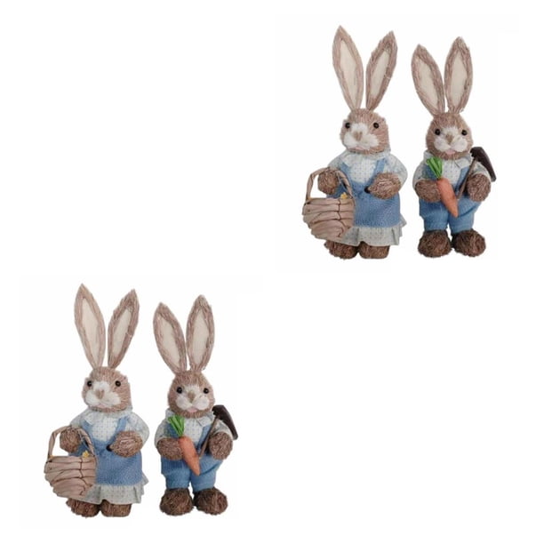Ounissouiy 1 Pair Straw Easter Rabbit Decoration Bunny Figurines for Holiday 2piezas Azul