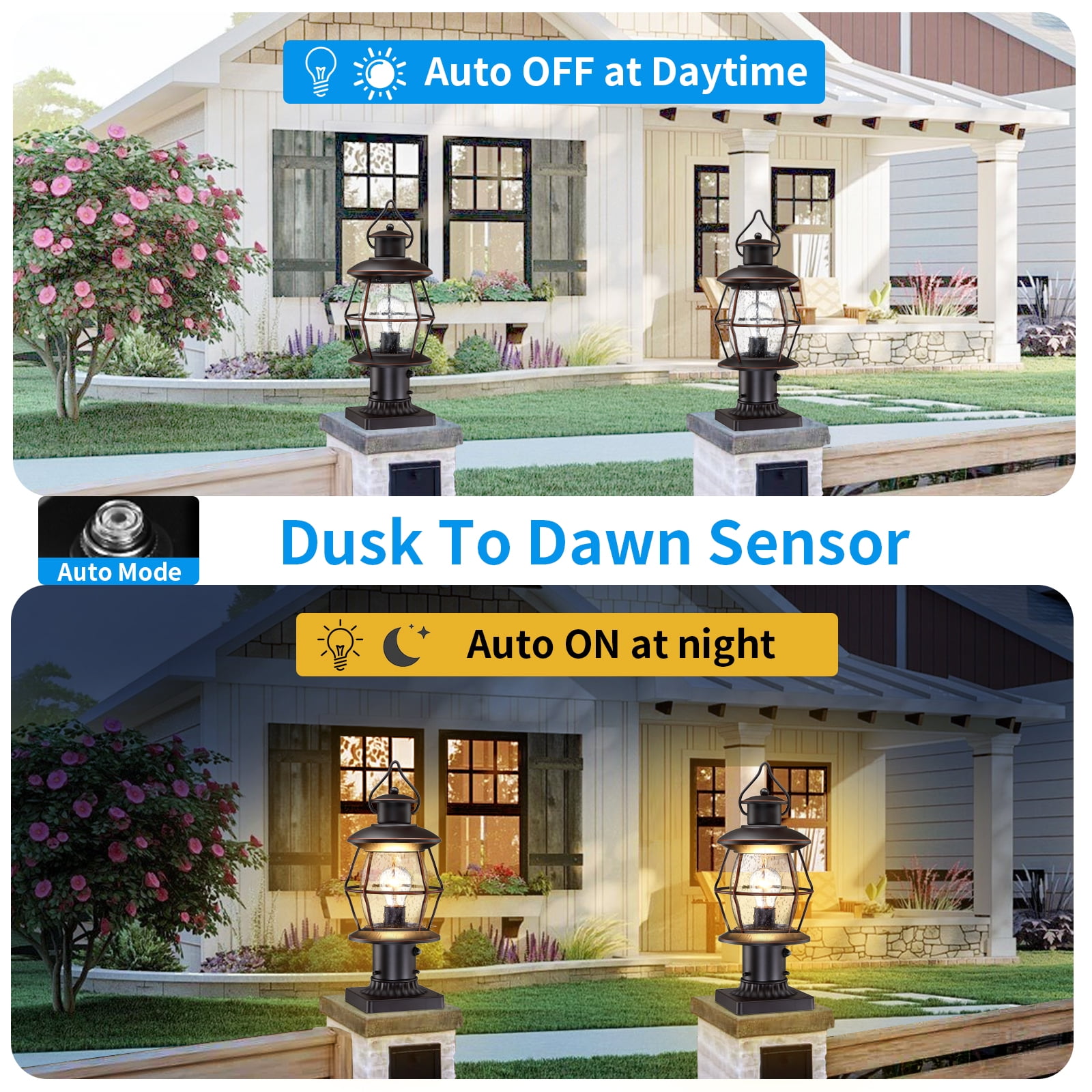 Dusk to Dawn Outdoor Post Lights with Pier Mount Base,16.8“ Waterproof Lamp Post Light Fixture Hardwired 120V,Oil Rubbed Bronze Post Lighting for Driveway, Yard, Pathway, Garden, Patio