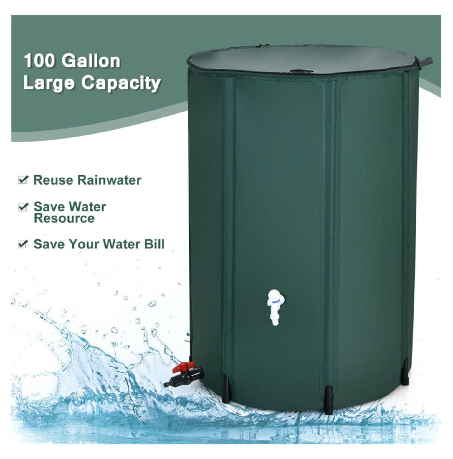 100 Gallon Rain Barrel, Portable Water Collector with Mesh Screen