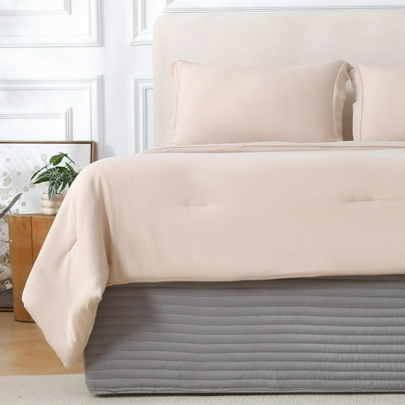 Full Size Gray Bed Skirt with 14-Inch Drop, Easy Fit Wrap-Around Cover for Bed, Wrinkle-Free and Fade-Resistant Box Spring Cover. (Gray Stripes, Full)