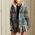 thumbnail image 2 of QQAMB Women's Winter Coat Sherpa Lined Plaid Flannel Jacket Full Zipper Hooded Flannel Shirt Jacket Warm Shacket Blue XL, 2 of 6