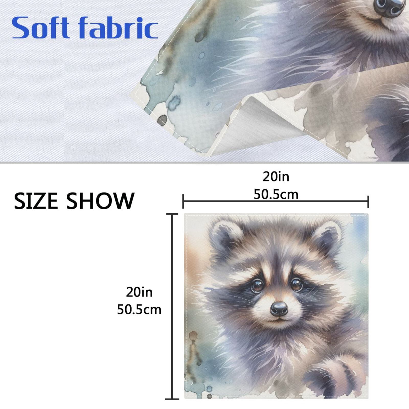 JSTEL Cute Raccoon Watercolor Cloth Napkins Set of 6, 20x20 Inch Washable and Reusable Napkin for Decoupage Dinner Party Everyday Use