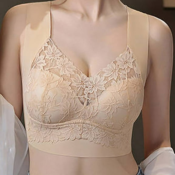 REORIAFEE Wireless Bras for Women Pull on Plus Size Wide Strap No Underwire Push up Bralette Comfortable Lace Padded Bras M-5XL