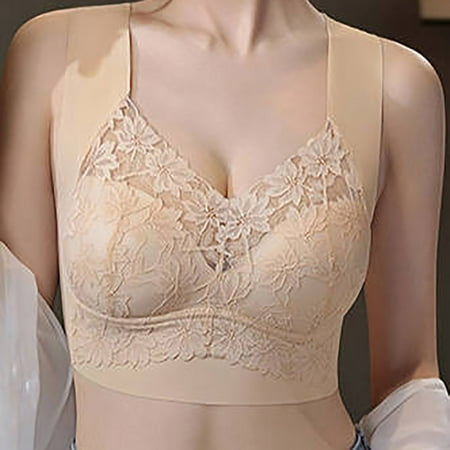 Wireless Bras for Women  Xunlbb Women s New Seamless Lace Back Bra Women s Lifting Sagging Bra Gathered Without Steel Rings Sleep Bra(Beige XXXXL)
