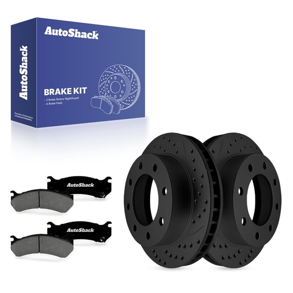AutoShack Front Vented Drilled & Slotted E-Coated Brake Rotors Black Finish   Premium Ceramic Pads 6-PC Brake Kit Replacement for 2007 GMC Sierra 1500 Classic NightGuard 12.8" (325 mm)