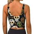 thumbnail image 4 of Women Sexy Sports Vest Skulls With Flowers Female Streetwear Sport Lingerie Tee Crop Top, 4 of 7