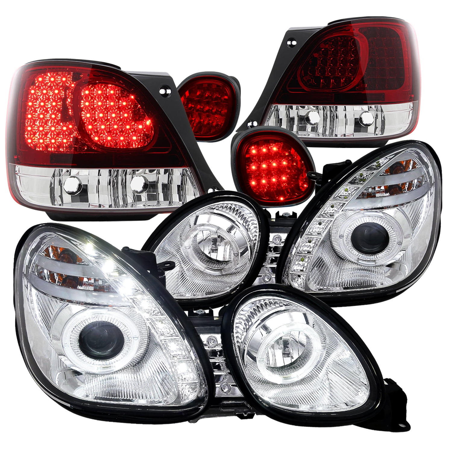 Spec-D Tuning Chrome Halo SMD LEDプロジェクターヘッドライト+Infiniti G 35対応8 LEDフォグランプ左+右ペアヘッドランプアッセンブリー Spec-D Tuning Chrome SMD LED Halo Projector Headlights + 8-LED Fog