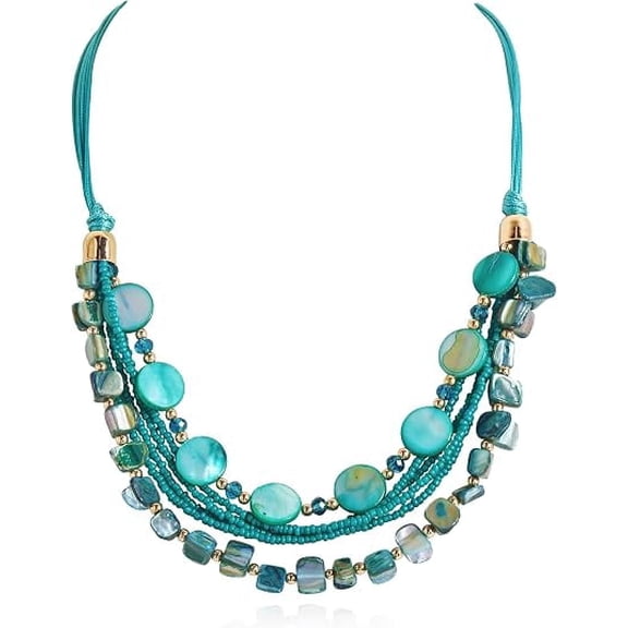 Coiris Layered Shell Beaded Necklaces for Women Handmade Boho Colored Bead Choker Necklace Holiday Style Costume Jewelry for Women