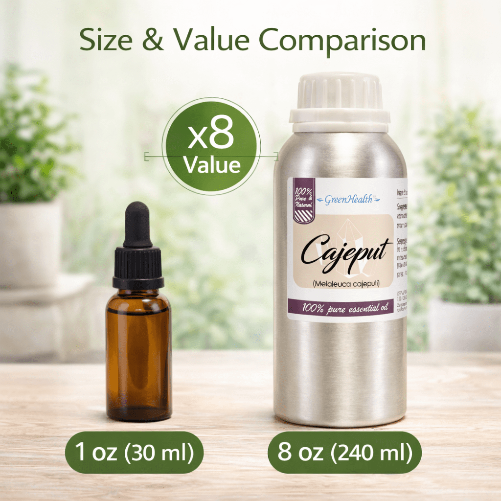 Cajeput Essential Oil 8 fl oz – 100% Pure Melaleuca Cajuputi – Aromatherapy Diffuser Oil – Aluminum Bottle w/ Locking Cap – Soap & Candle Making – GreenHealth