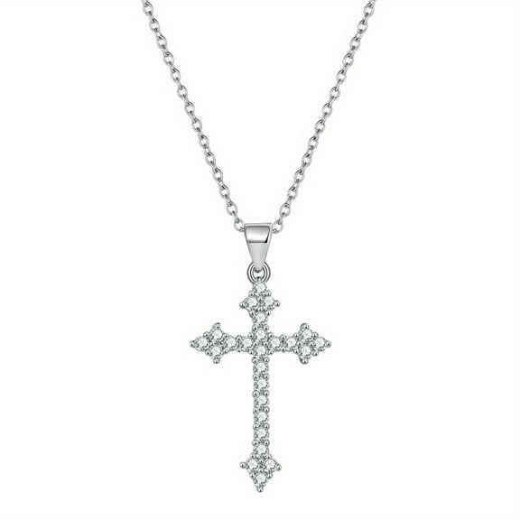 925 Sterling Silver Moissanite Cross Necklace for Men and Women, Gothic Christian Pendant Chain, Vintage Style Jewelry for Daily Wear and Holidays, Moissanite, Cross Necklace