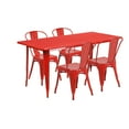 thumbnail image 2 of Flash Furniture Commercial Grade 31.5" x 63" Rectangular Red Metal Indoor-Outdoor Table Set with 4 Stack Chairs, 2 of 5