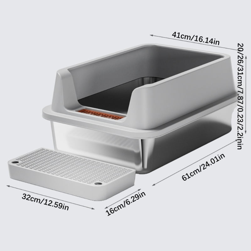 Yiran Stainless Steel Cat Litter Box, Light Gray, 50CM脳15CM Base