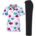 thumbnail image 1 of Minty Mint, Women's, Microfiber Printed Medical Scrub Set V-Neck Top and Pants, White, XL, 1 of 1