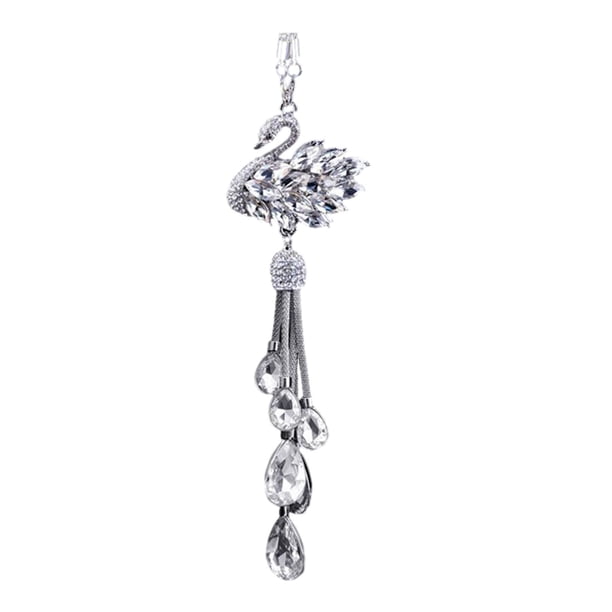 Adorno colgante de cisne para coche con cristales de imitación y diamantes de imitación, colgante de doble cara para espejo retrovisor de coche para mujeres y niñas.